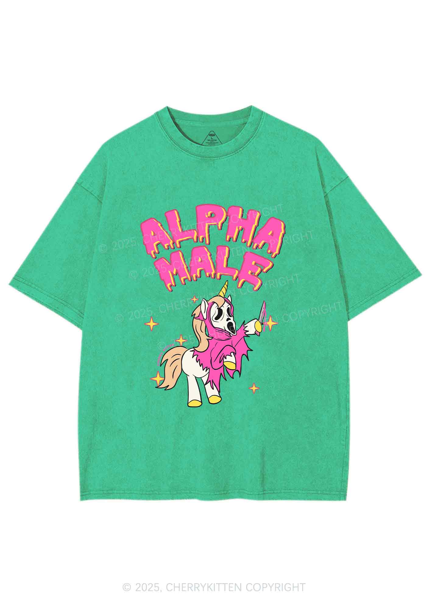 Halloween Unicorn Alpha Male Y2K Shirts Washed Tee Cherrykitten