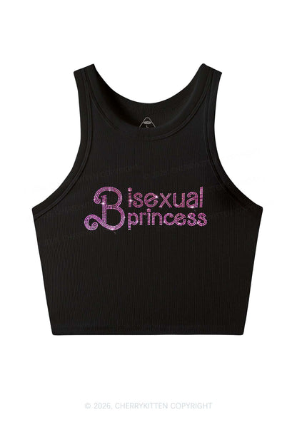 Rhinestone Bisexual Princess Pride Y2K Crop Tank Top Cherrykitten