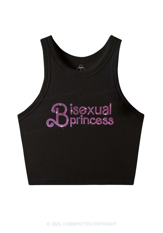 Rhinestone Bisexual Princess Pride Y2K Crop Tank Top Cherrykitten