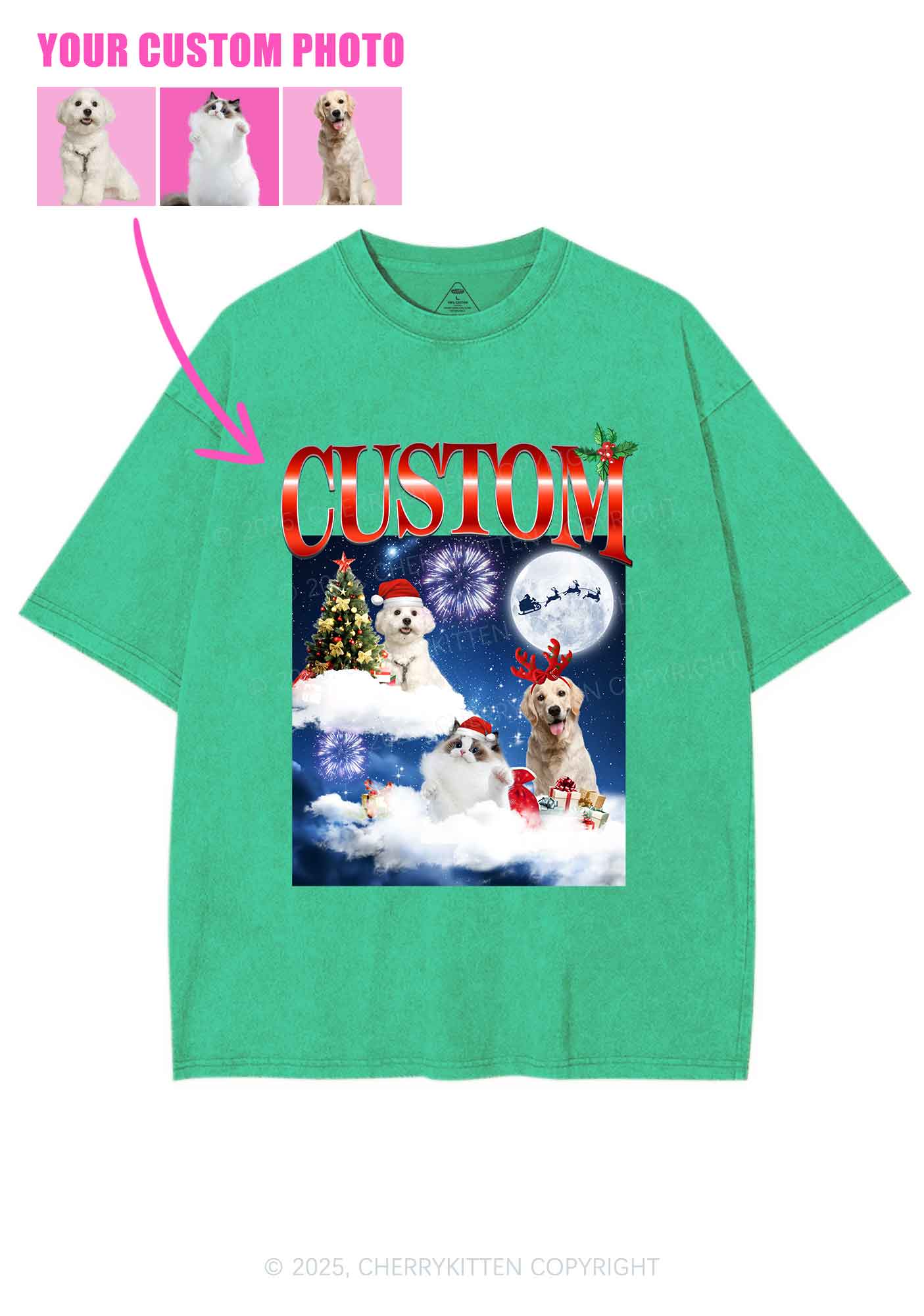Custom Christmas Pet Y2K Shirts Washed Tee Cherrykitten