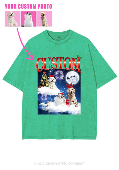 Custom Christmas Pet Y2K Shirts Washed Tee Cherrykitten