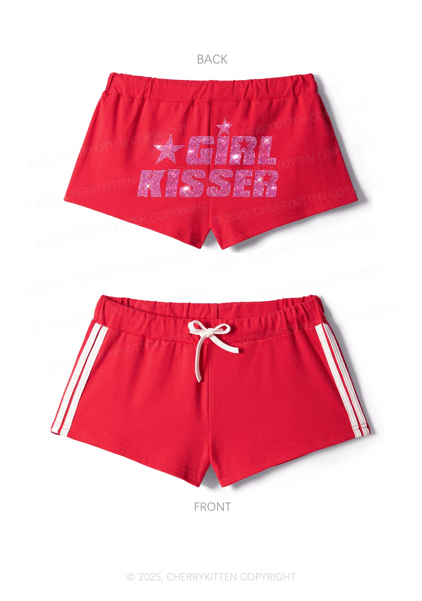 Rhinestone Girl kisser Pride Y2K Drawstring Mini Shorts Cherrykitten