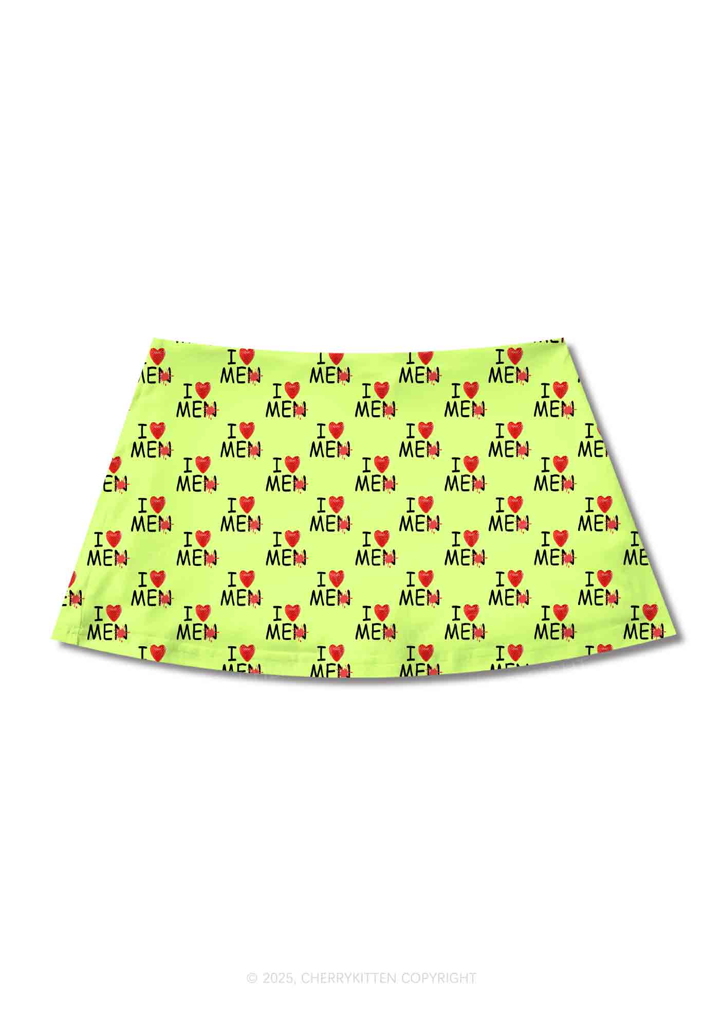 Love Me Not Men Green Valentine's Day Y2K Print Mini Skirt Cherrykitten