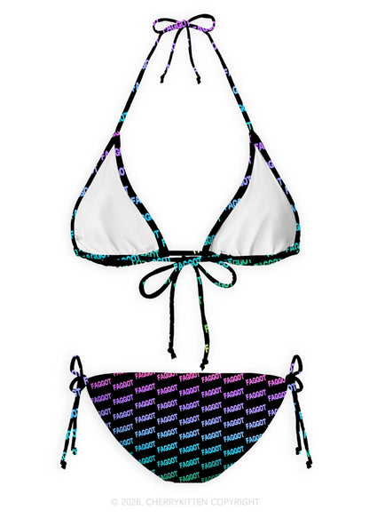 Neon Rainbow Faggot Pride Y2K Print Bikini Set Cherrykitten