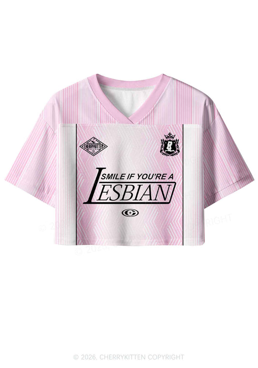 Smile If You Are Lesbian Pride Y2K Crop Sport Jersey Shirts Cherrykitten