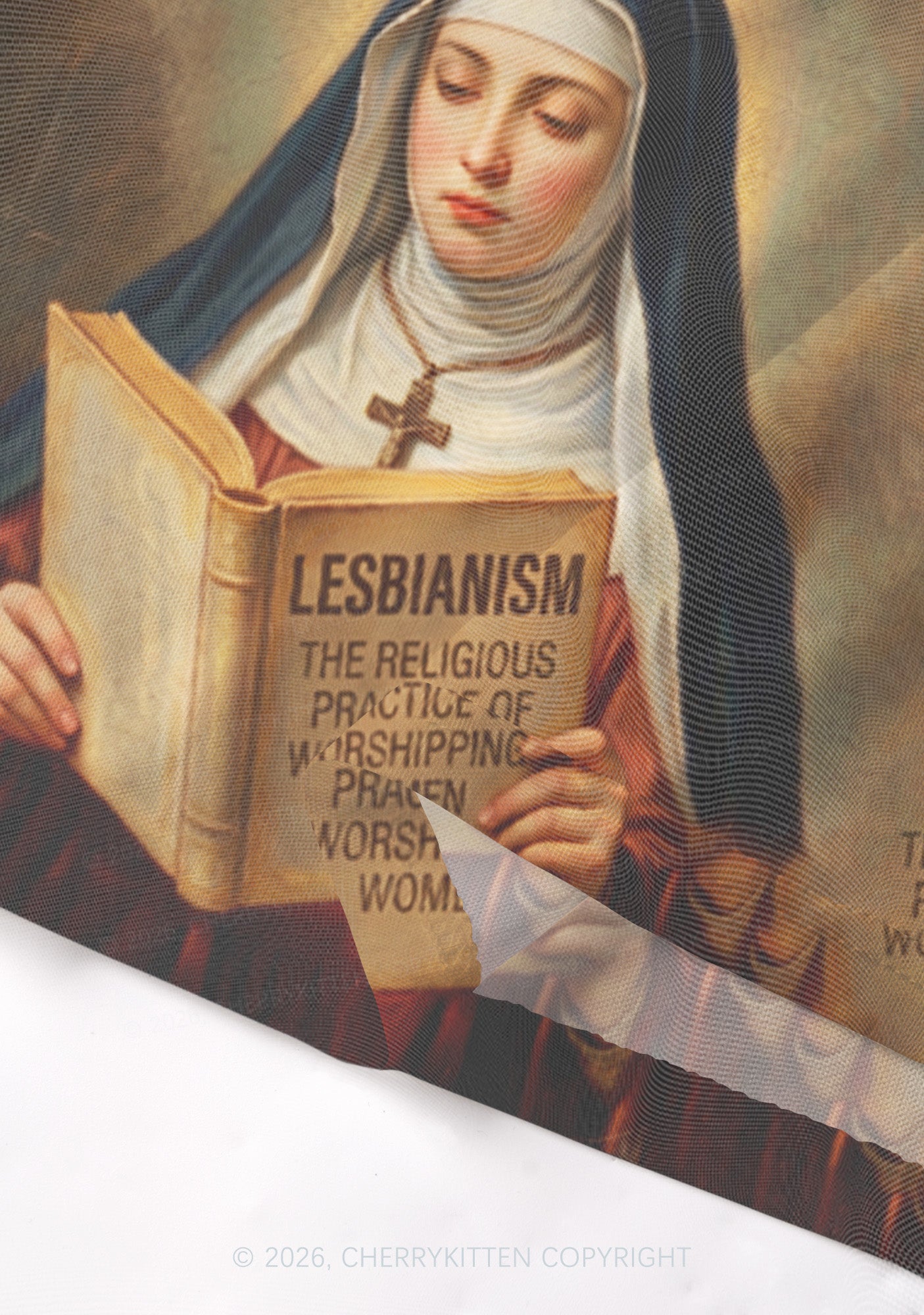Lesbianism Nun Pride Y2K Mesh Long Sleeve Crop Top Cherrykitten