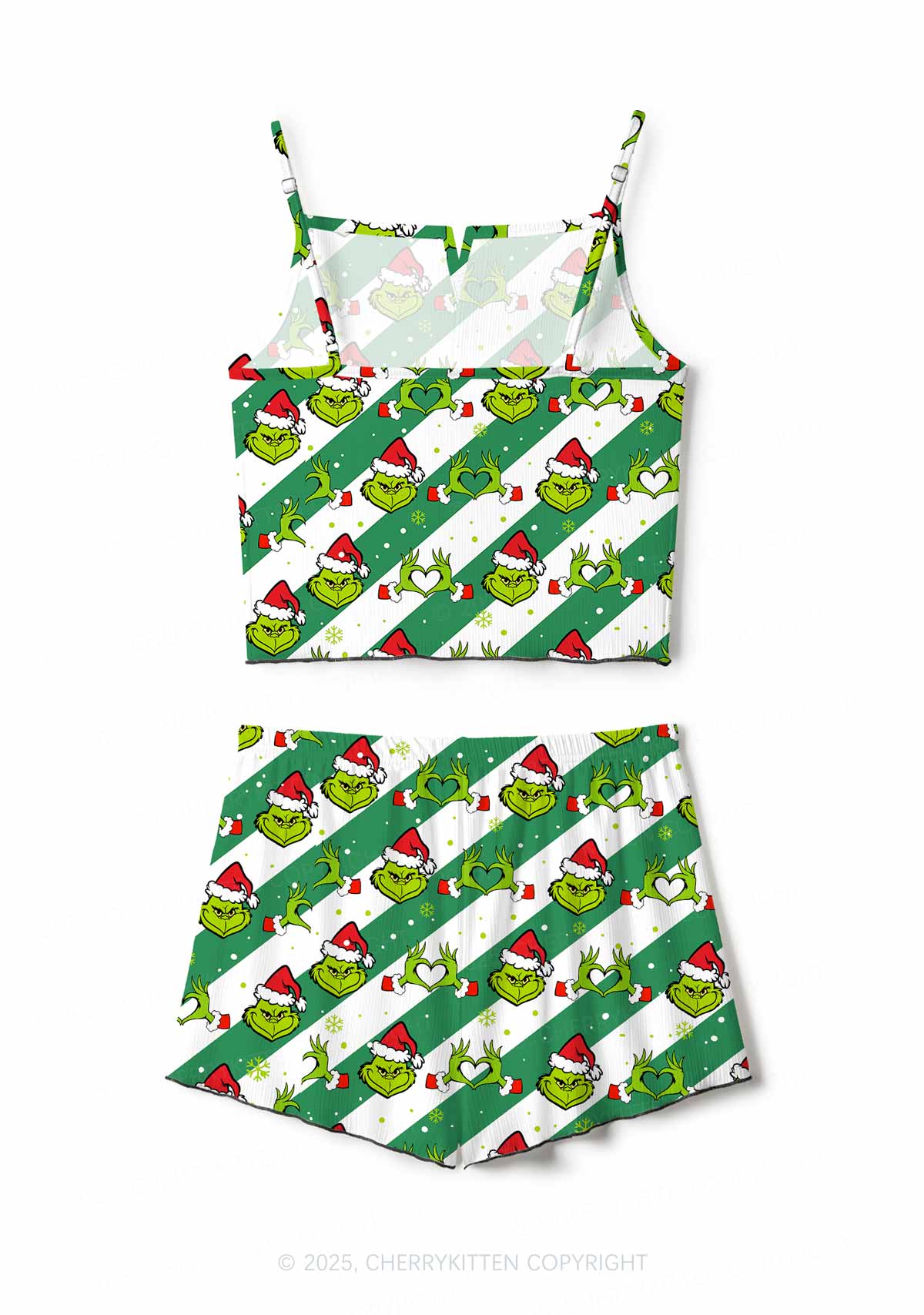 Christmas Whoville Heart Hands Y2K Print Cami Shorts Pajama Set Cherrykitten