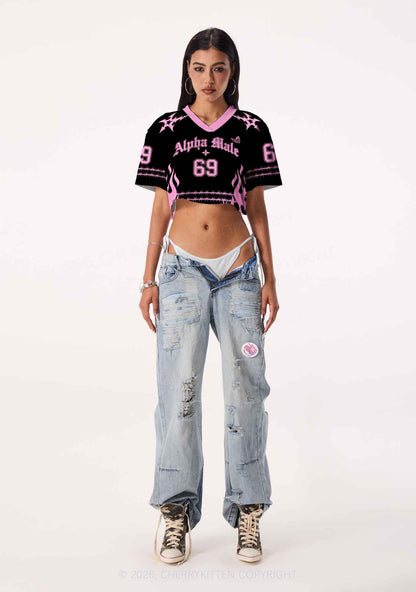 Pink Alpha Male Butterfly Pride Y2K Crop Sport Jersey Shirts Cherrykitten