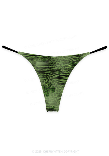 Shamrock Green Leopard St Patricks Y2K Print Bikini String Thong Cherrykitten