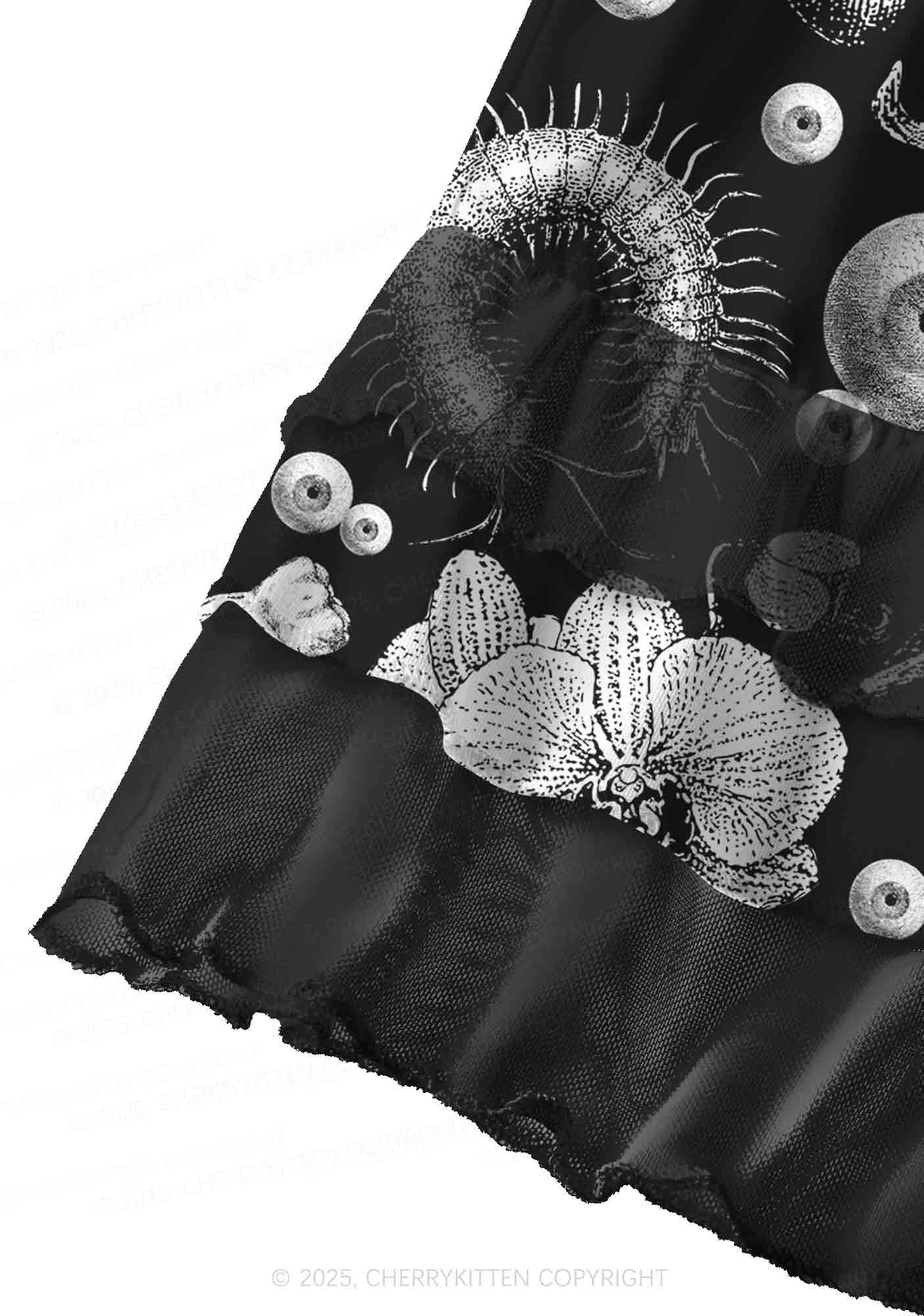 Halloween Dark Sheep Bone Y2K Print Mini Layered Skirt Cherrykitten