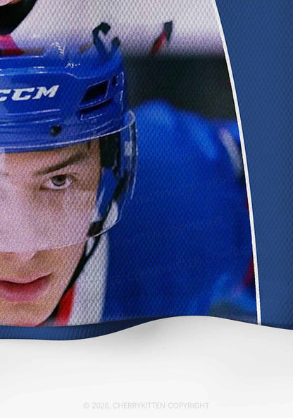 Blue Hockey Match HR Y2K Crop Sport Jersey Shirts Cherrykitten