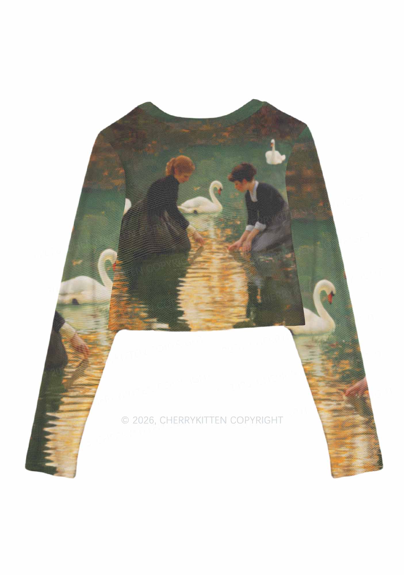 Swan Lake Girls Pride Y2K Mesh Long Sleeve Crop Top Cherrykitten