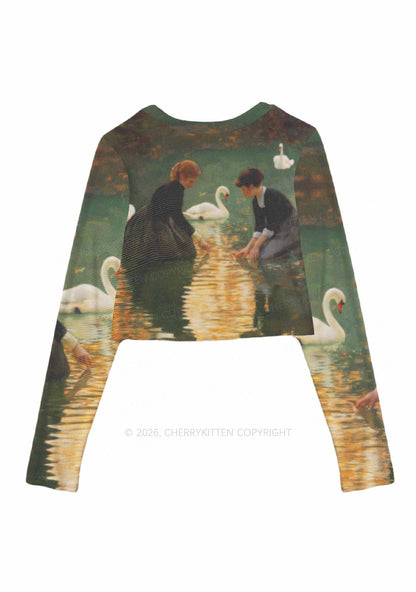 Swan Lake Girls Pride Y2K Mesh Long Sleeve Crop Top Cherrykitten