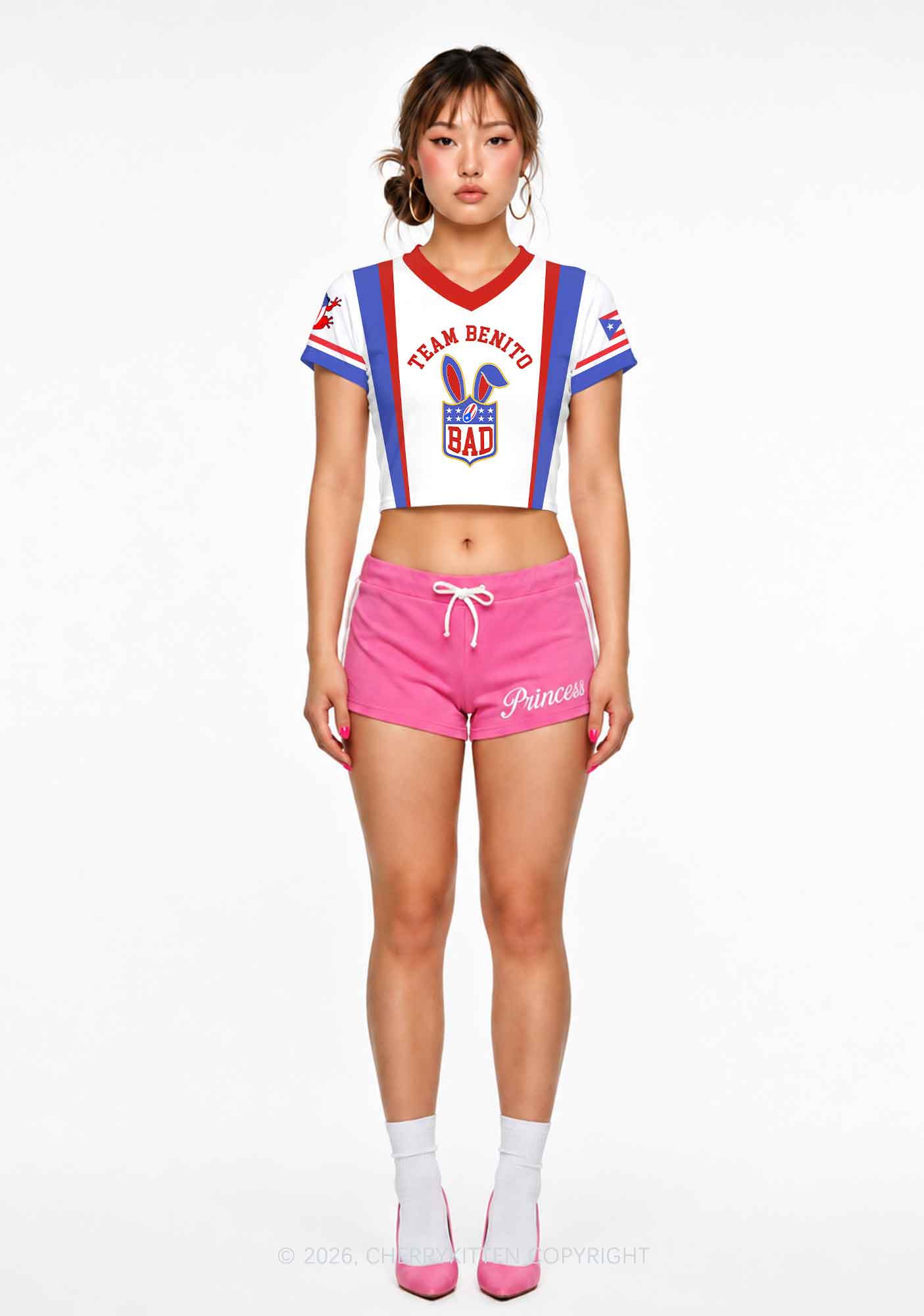 White Football Bunny Y2K Crop Football Jersey Shirts Cherrykitten
