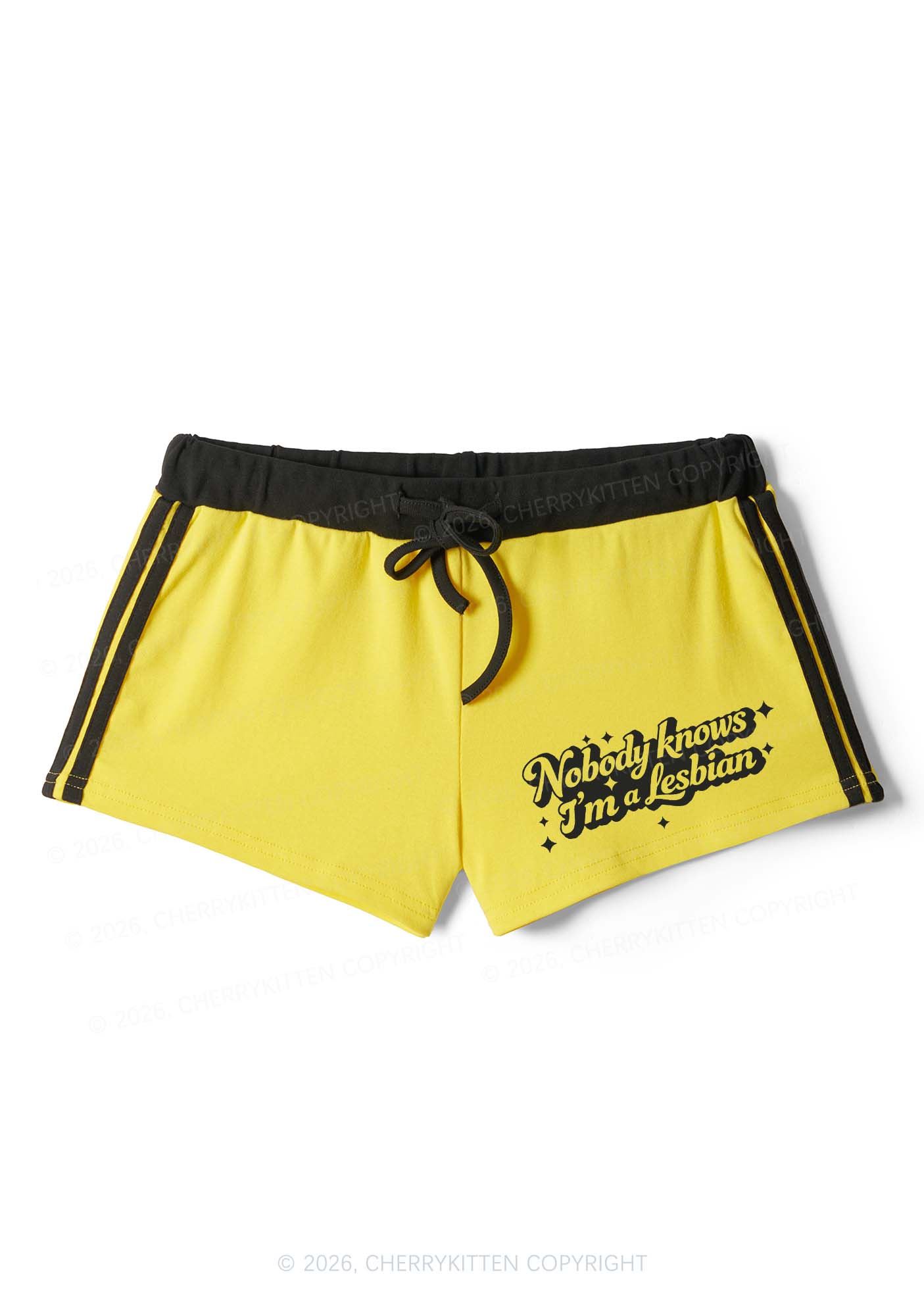 Nobody Knows Im A Lesbian Pride Y2K Drawstring Mini Shorts Cherrykitten