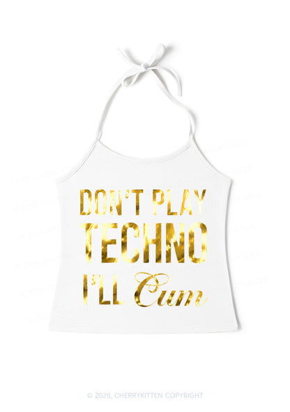 Dont Play Techno Silver Foil Printed Y2K Halter Neck Cami Cherrykitten