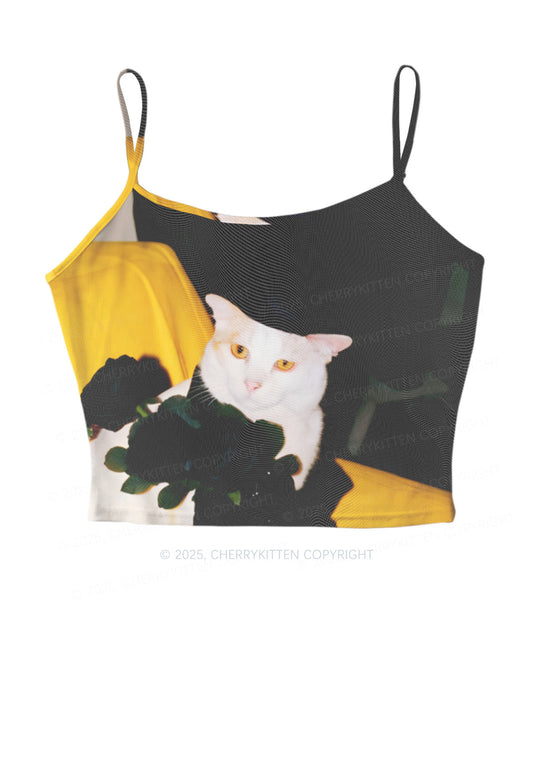 Cat With Black Roses Y2K Mesh Cami Tank Cherrykitten