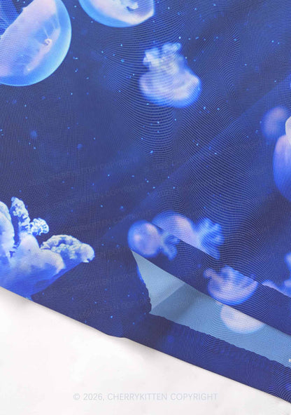 Deep Sea White Jellyfish Y2K Mesh Crop Top Cherrykitten