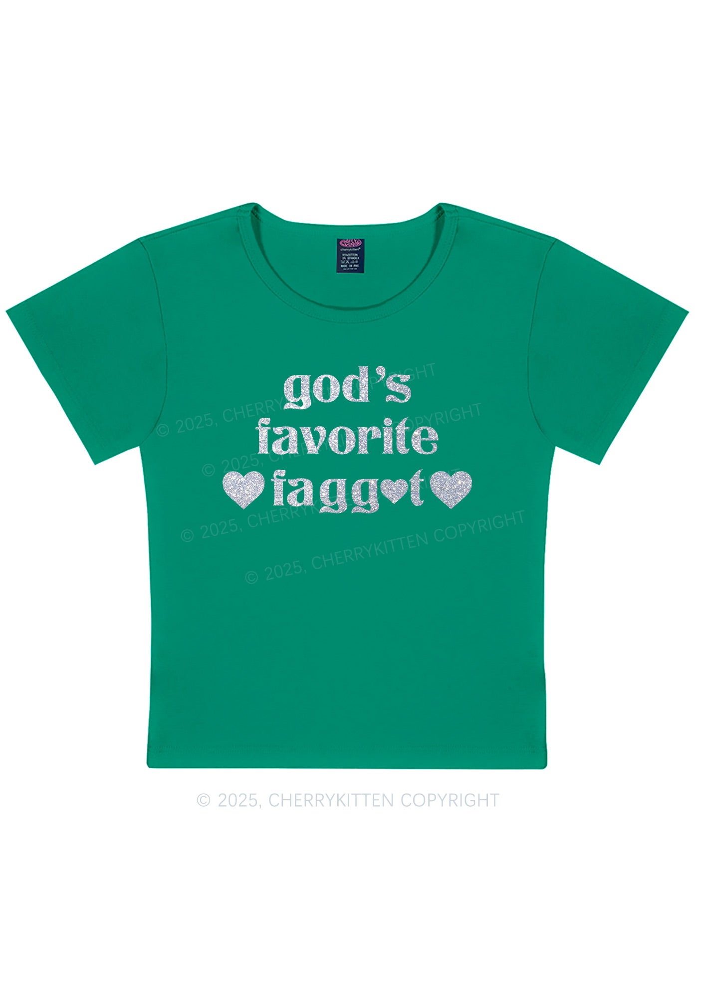 Glitter Gods Favorite Faggot Pride Y2K Baby Tee Cherrykitten
