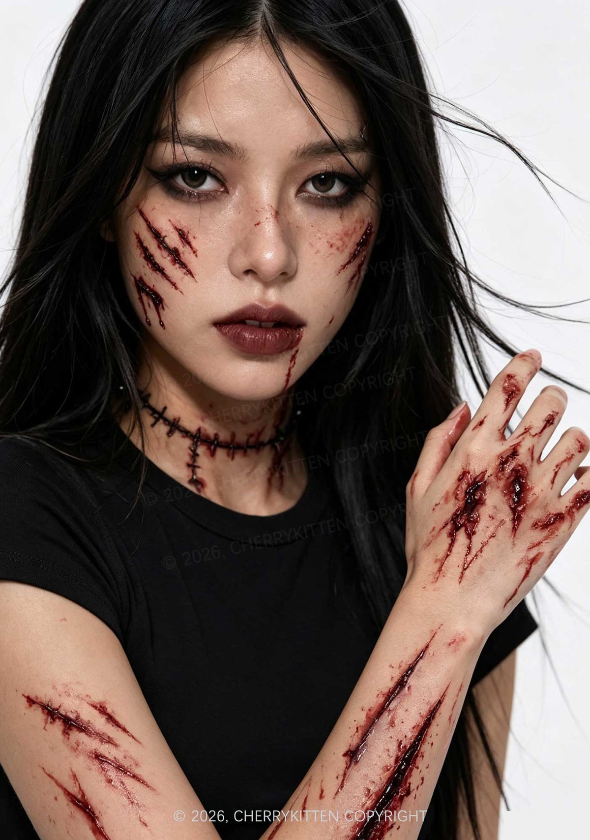 1pc Halloween Realistic Wound Y2K Temporary Tattoo Cherrykitten