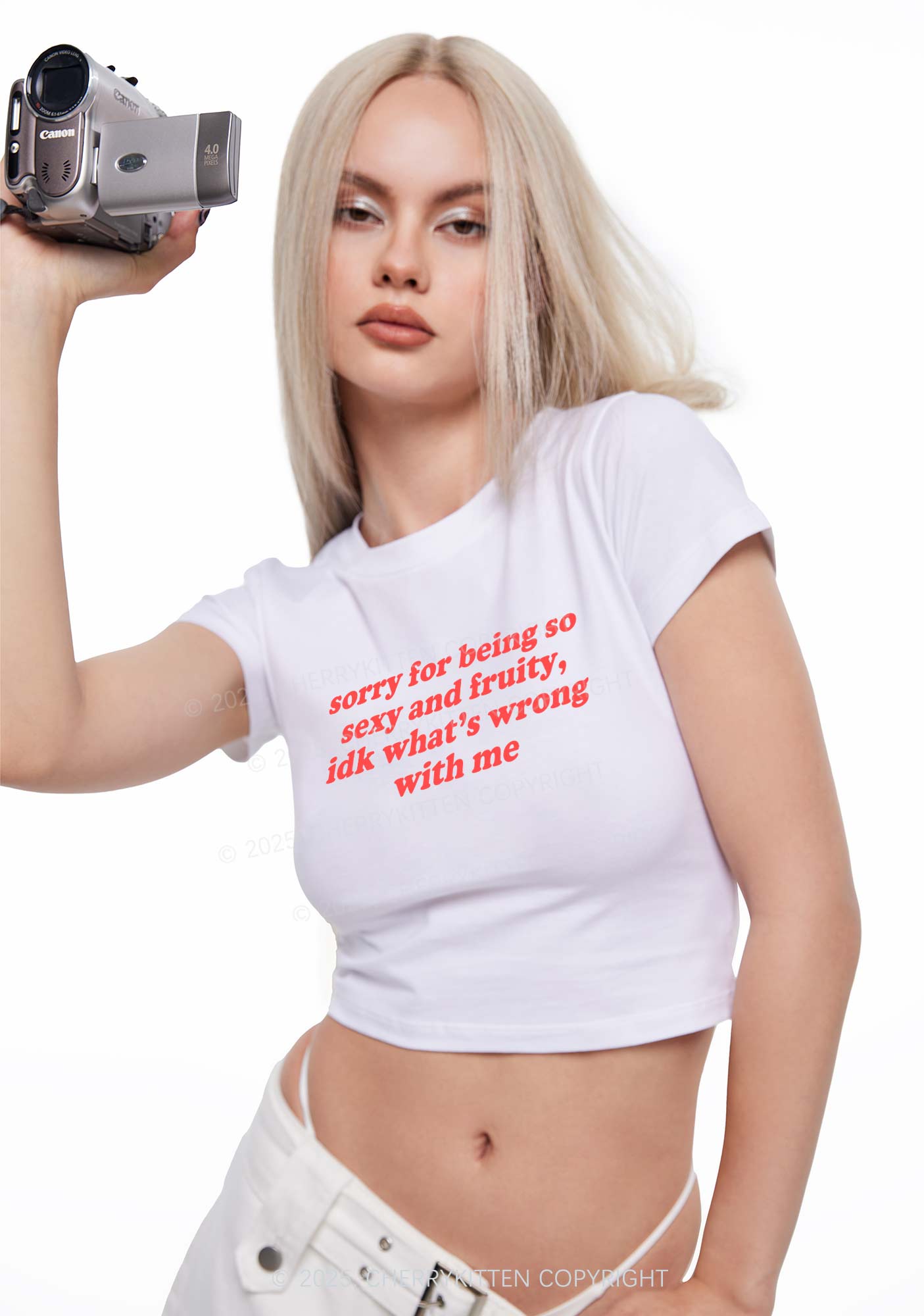Sorry For Being So Fruity Y2K Baby Tee Cherrykitten