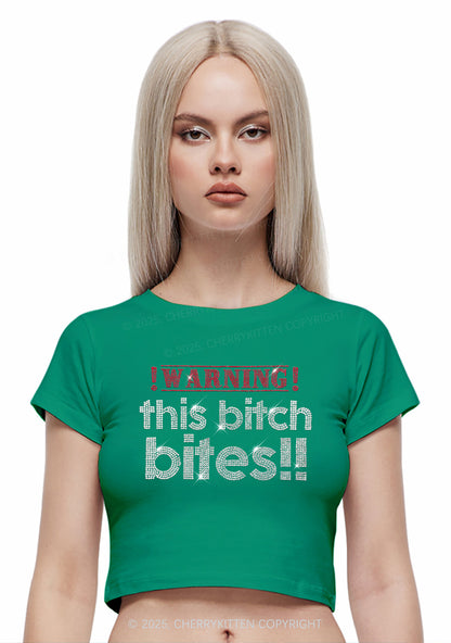 Rhinestone This Bxxch Bites Y2K Baby Tee Cherrykitten
