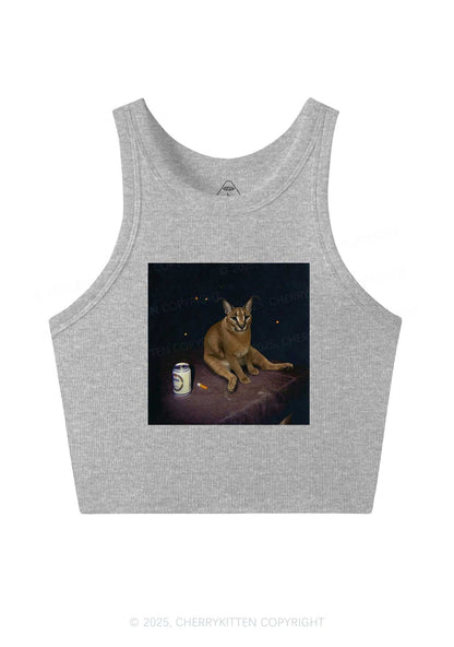 Drinking Floppa Y2K Crop Tank Top Cherrykitten