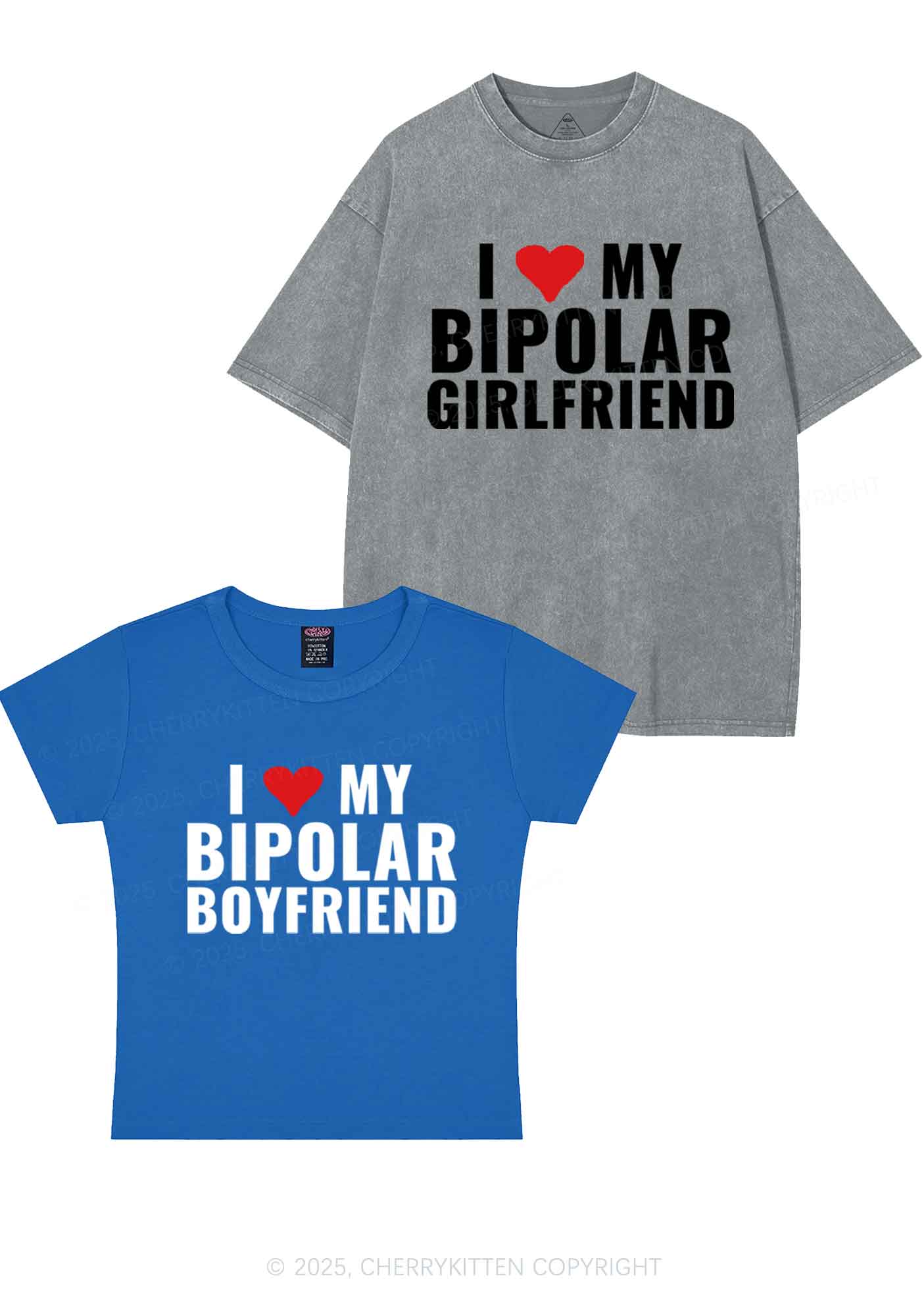 I Love My Bipolar GF BF Y2K Valentine's Day Couple Shirt Cherrykitten