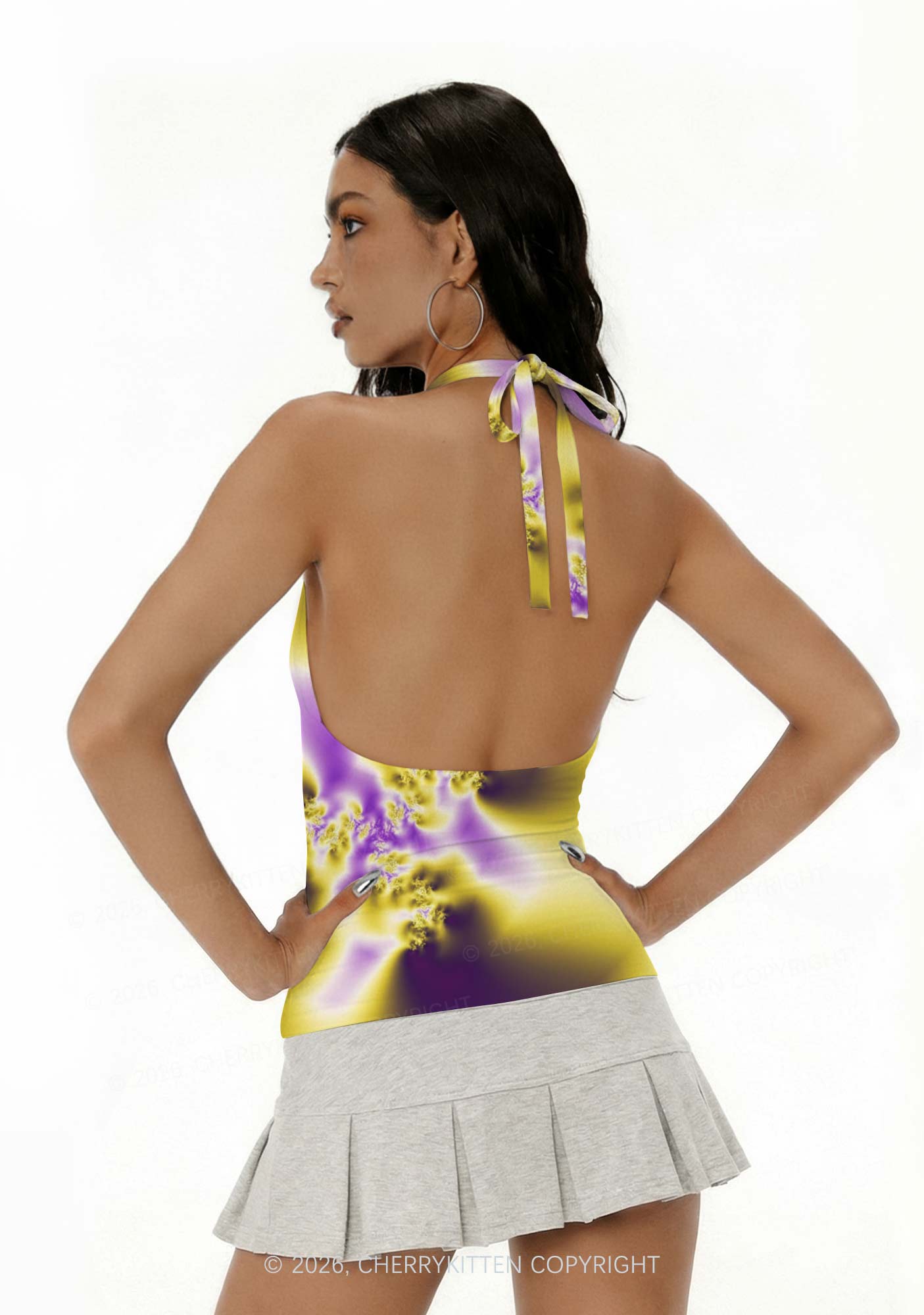 Nonbinary Thermal Pride Y2K Print Halter Deep V Neck Cami Cherrykitten