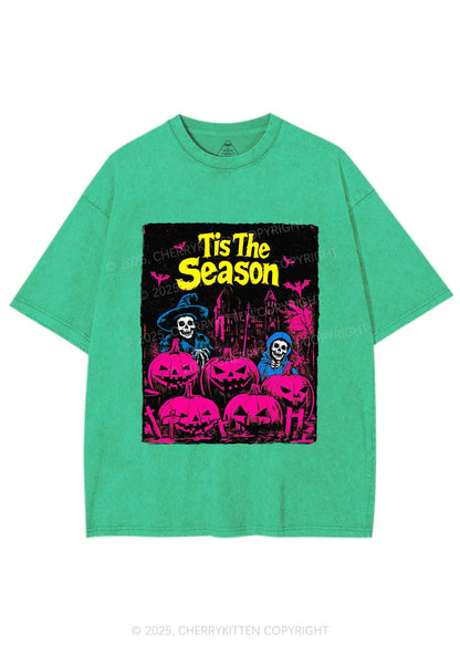 Halloween Tis The Season Skull Y2K Shirts Washed Tee Cherrykitten