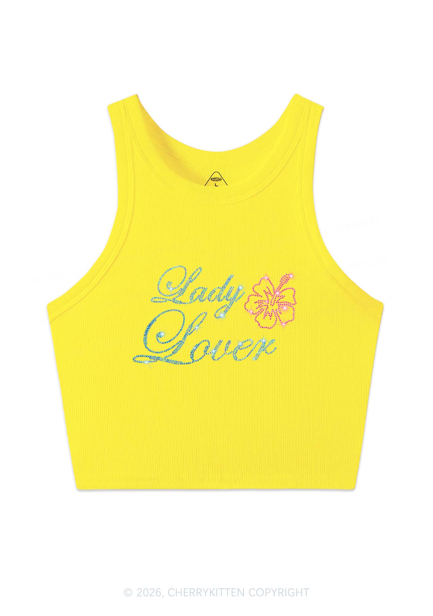 Rhinestone Lady Lover Pride Y2K Crop Tank Top Cherrykitten
