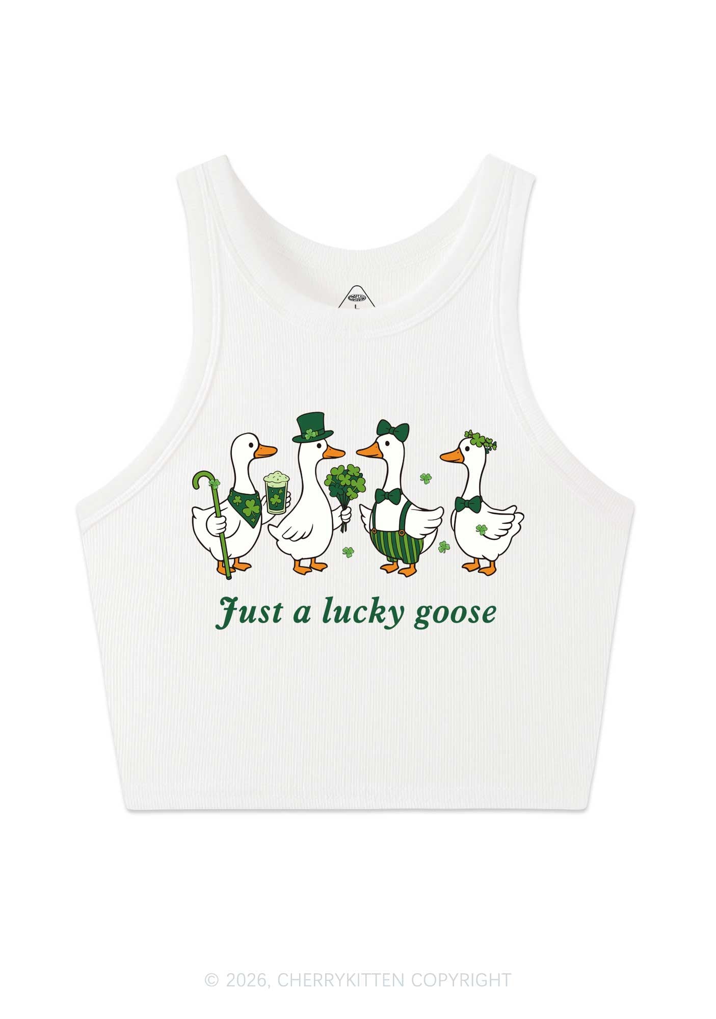 Just A Lucky Goose St Patricks Y2K Crop Tank Top Cherrykitten