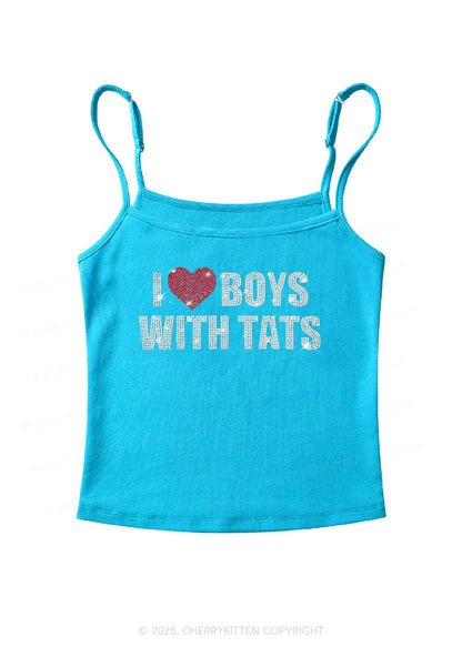 Rhinestone I Love Boys With Tats Y2K Spaghetti Strap Cami Cherrykitten