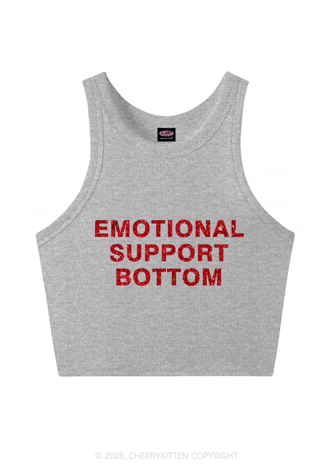 Glitter Emotional Support Bottom Pride Y2K Crop Tank Top Cherrykitten
