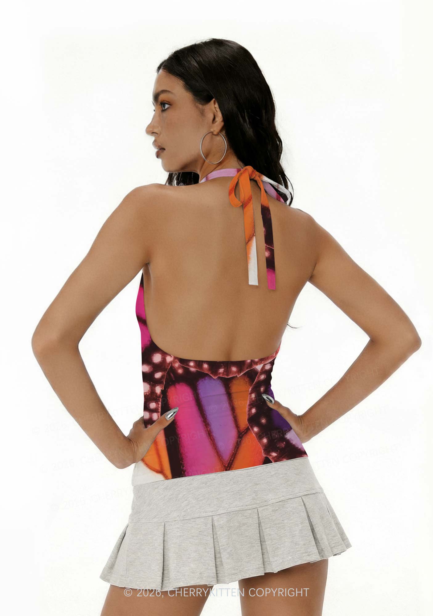 Lesbian Butterfly Wing Pride Y2K Print Halter Deep V Neck Cami Cherrykitten