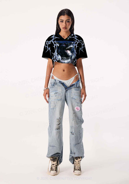 Black Wolf DJ Y2K Crop Sport Jersey Shirts Cherrykitten