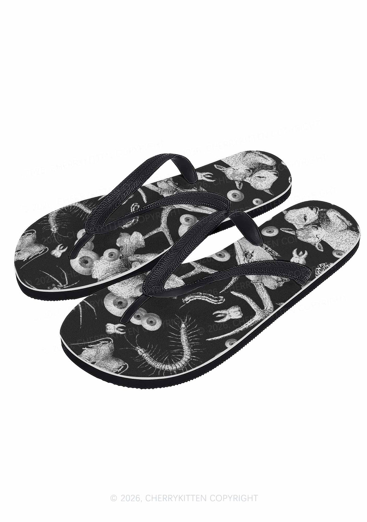 Halloween Dark Sheep Bone Y2K Print Flip Flops Cherrykitten