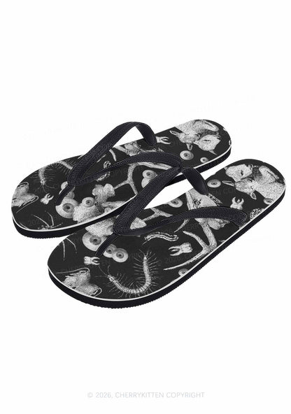 Halloween Dark Sheep Bone Y2K Print Flip Flops Cherrykitten