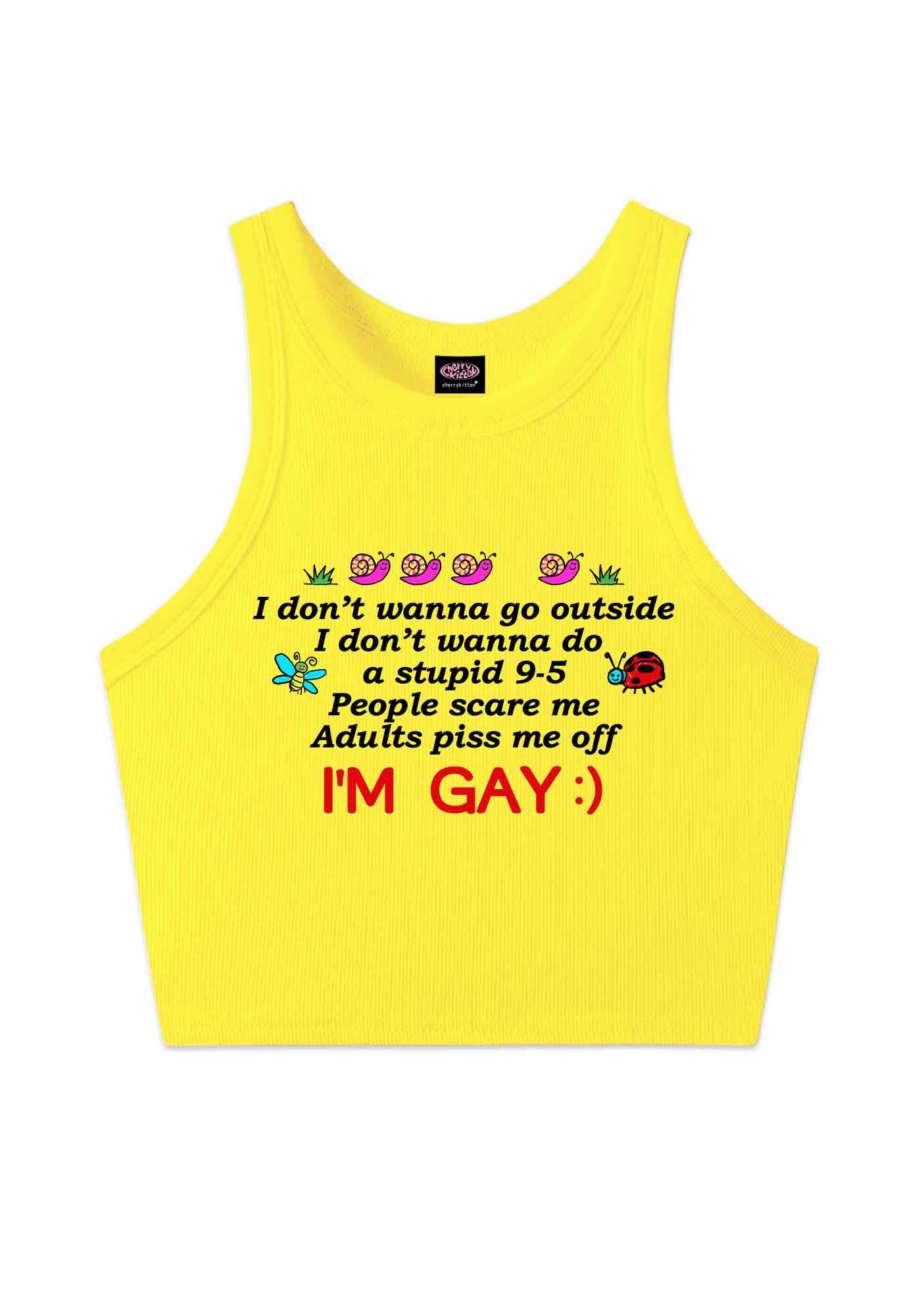 People Scare Me Im Gay Pride Y2K Crop Tank Top Cherrykitten