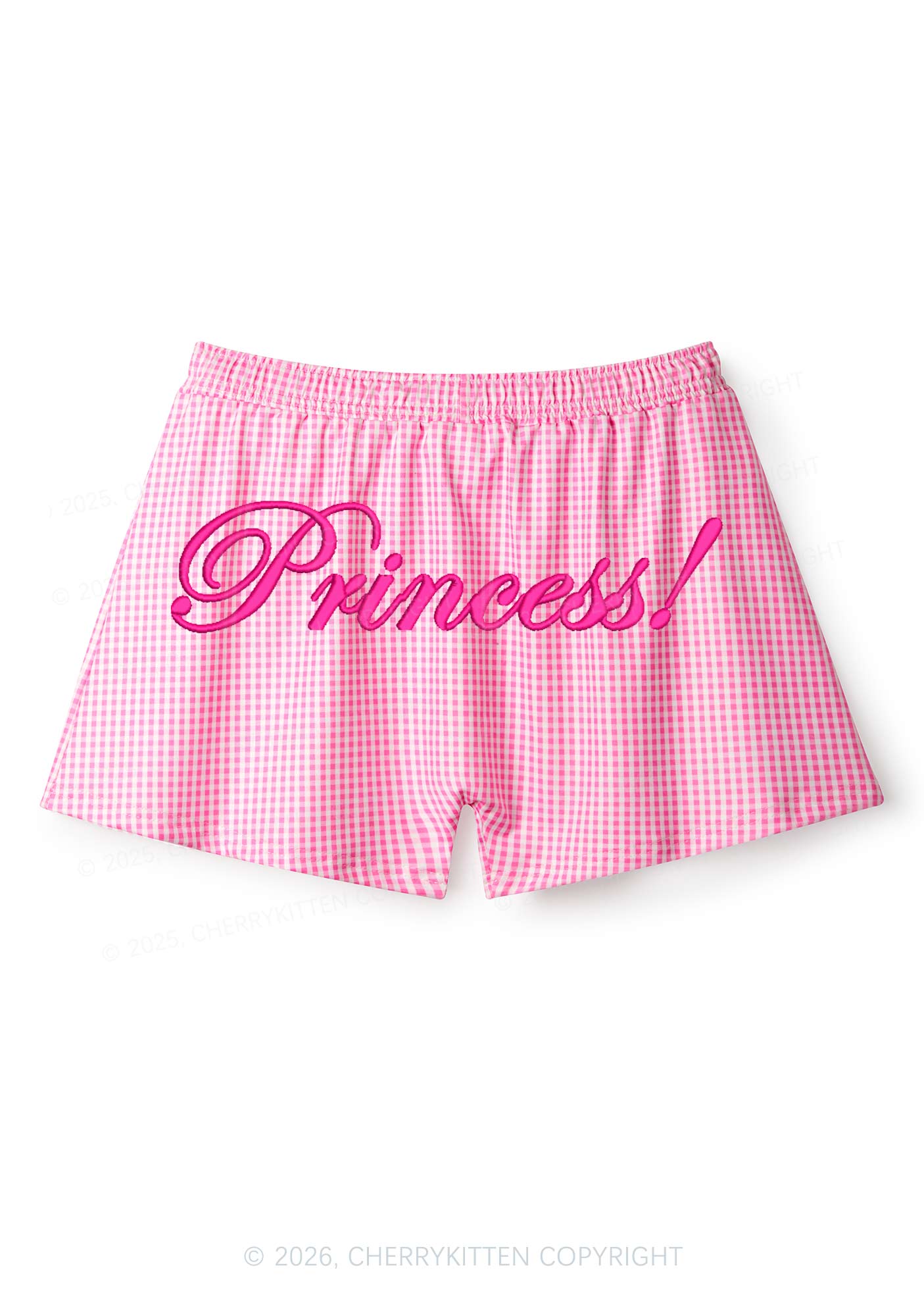 Embroidered Princess Y2K Pink Gingham Boxer Men Shorts Cherrykitten