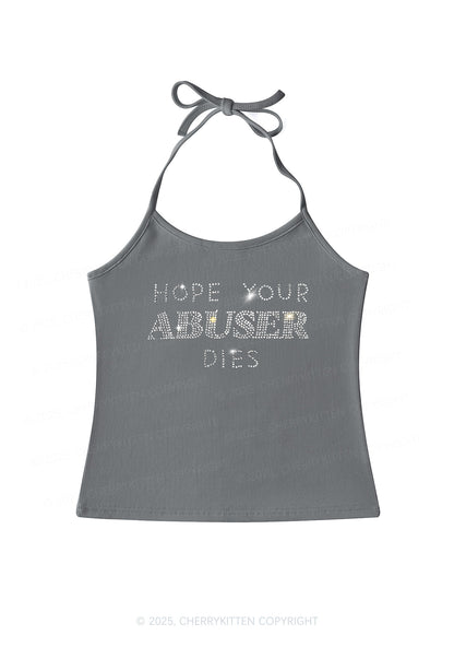Rhinestone Abuser Dies Y2K Halter Neck Cami Cherrykitten