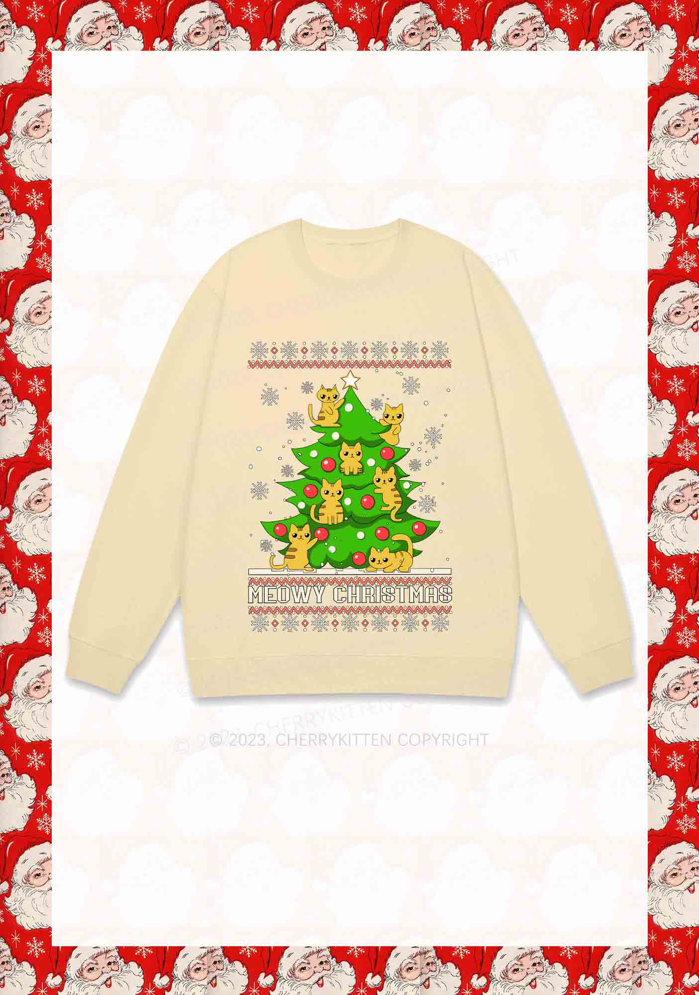 Snowflake Meowy Christmas Tree Y2K Sweatshirt Cherrykitten