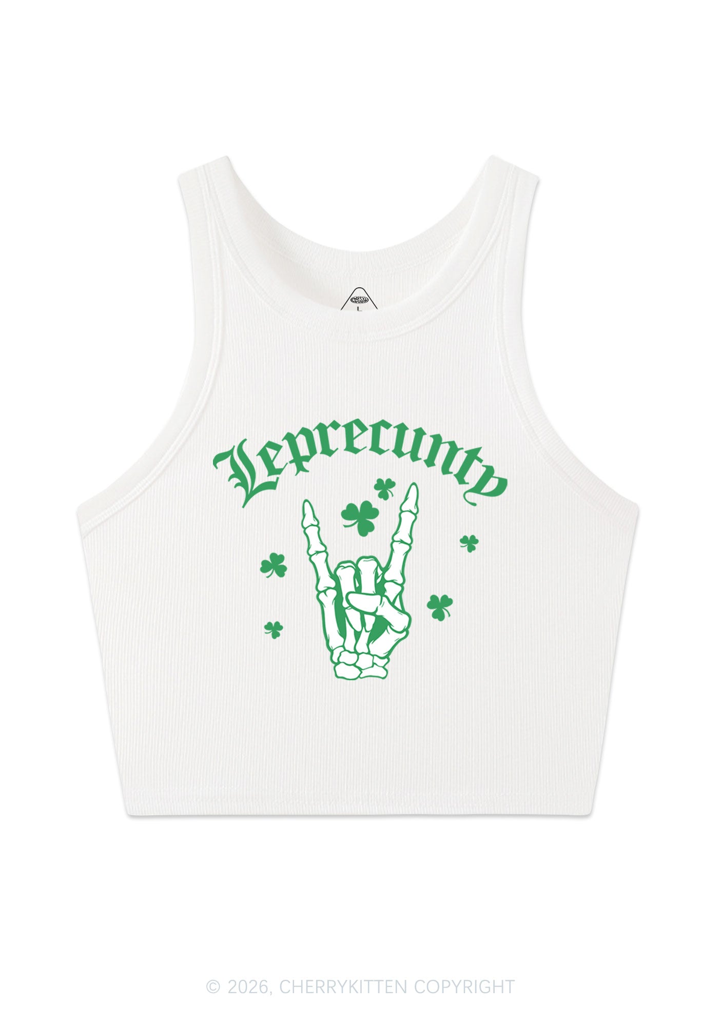 Leprecunty Skull St Patricks Y2K Crop Tank Top Cherrykitten