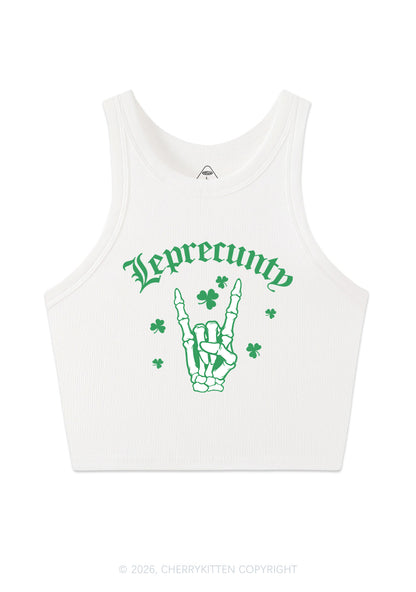 Leprecunty Skull St Patricks Y2K Crop Tank Top Cherrykitten