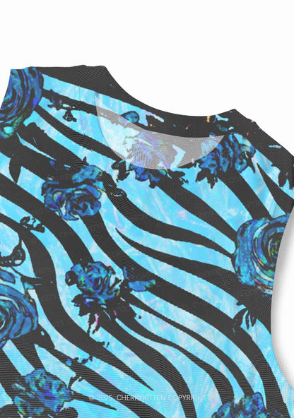 Blue Zebra Roses Y2K Mesh Muscle Tank Cherrykitten