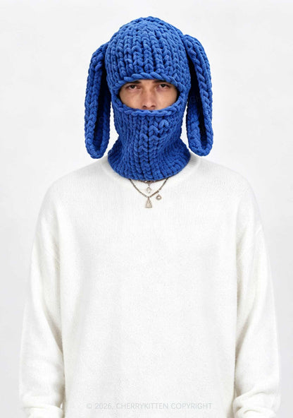 Halloween Blue Bunny Ear Y2K Knitted Balaclava Cherrykitten