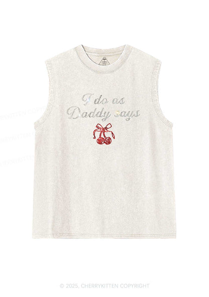 Rhinestone I Do As Daddy Says Y2K Washed Muscle Tank Cherrykitten