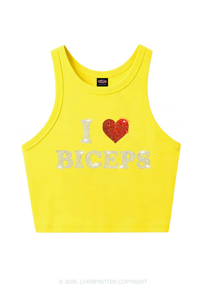 Rhinestone I Love Biceps Y2K Crop Tank Top Cherrykitten