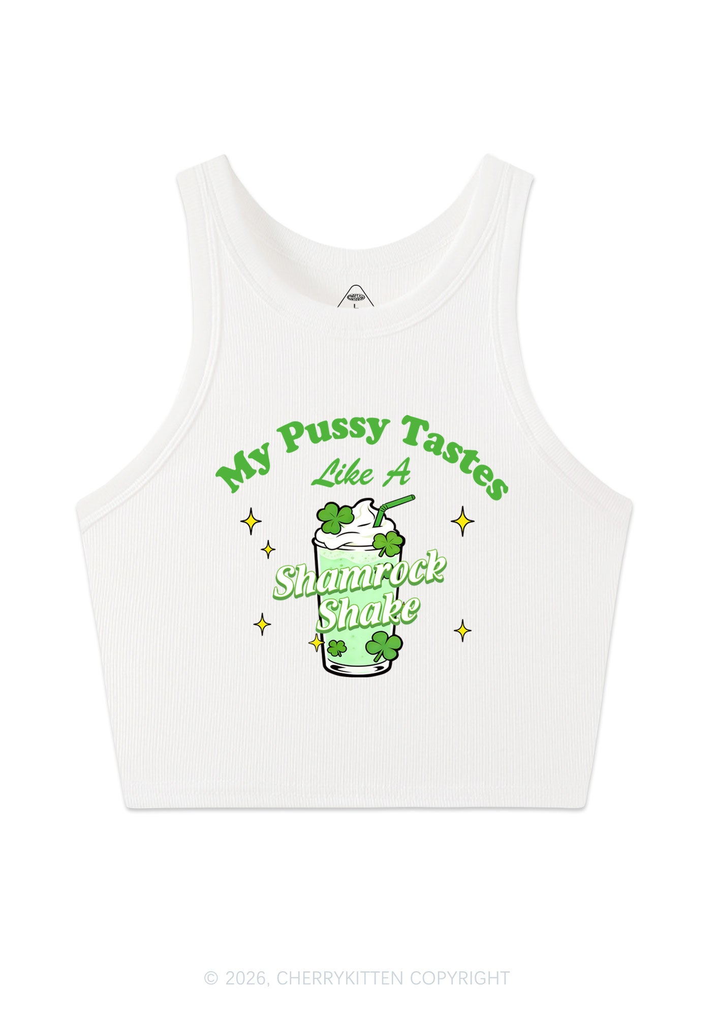 My Puxxy Tastes Like Shamrock Shake St Patricks Y2K Crop Tank Top Cherrykitten