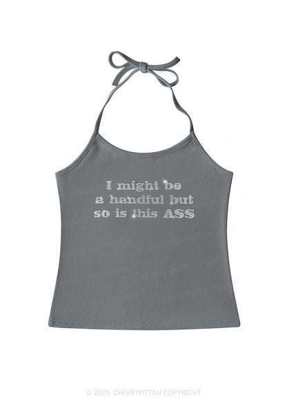 Rhinestone I Might Be Handful Y2K Halter Neck Cami Cherrykitten